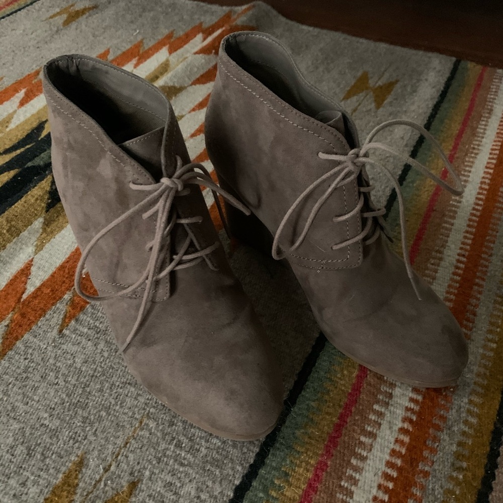 Dark taupe wedge booties